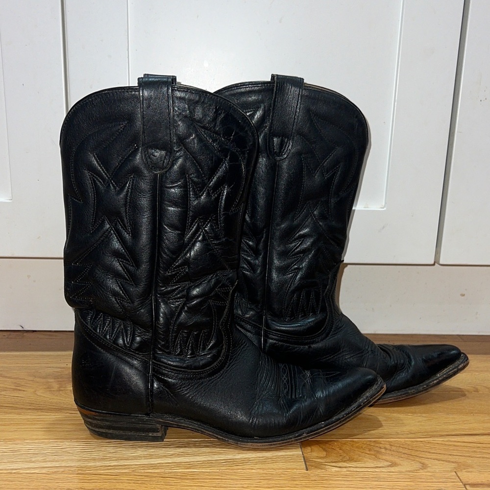 Black Leather Cowboy Boots